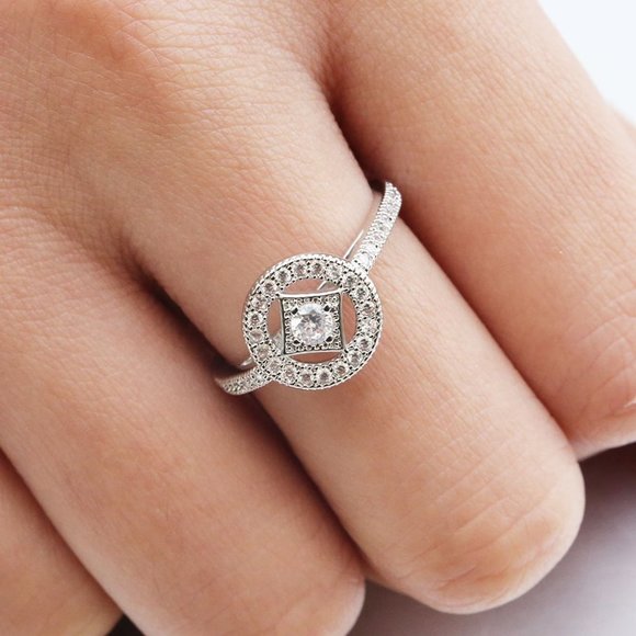 💎 925 Silver Plated Lovely Pave Double Layer Rhombus Ring for Women,VIP088 - Picture 7 of 7